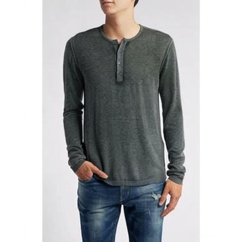 JOHN VARVATOS Shirt Mens Small Forest Green Henley Silk Cashmere CHRISTIE $448
